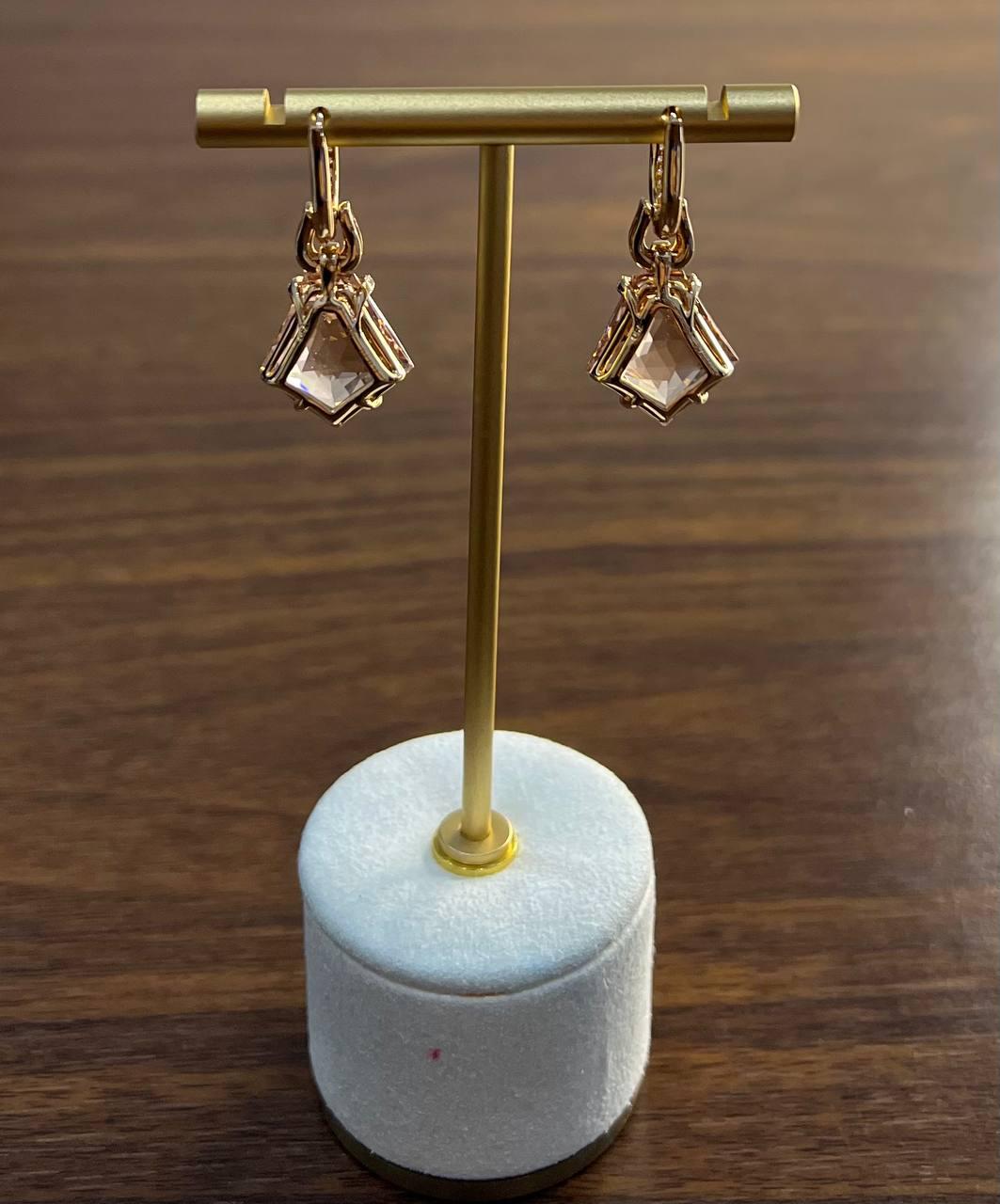 Shield Kite Shape Peach Pink Morganite Diamond Halo 18K Rose Gold Fancy Earrings