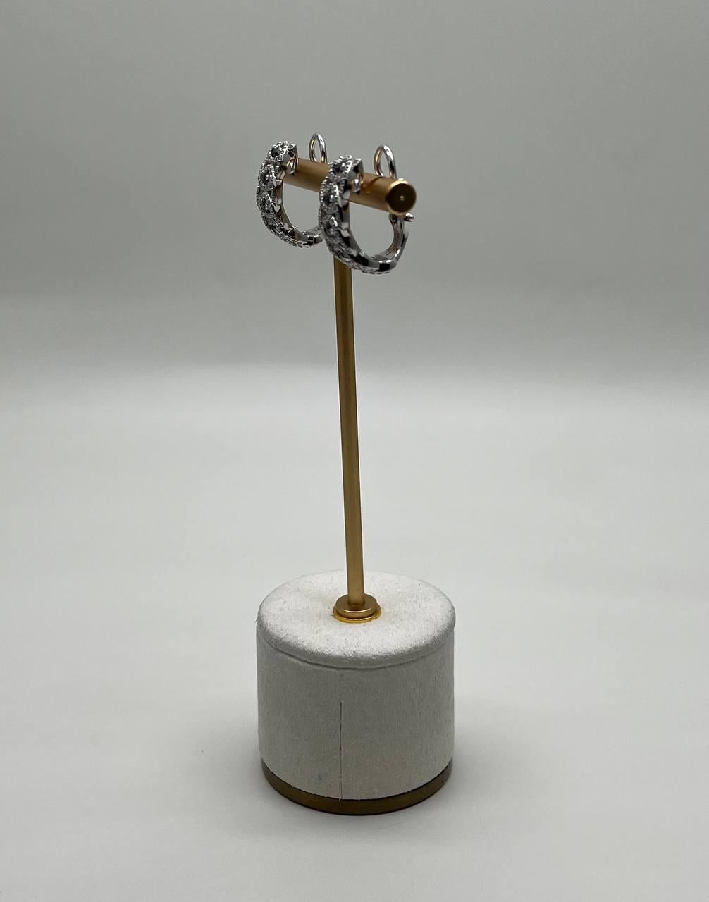 Blue Sapphire & White Diamonds Pave Halo Set 14K White Gold Statement Earrings