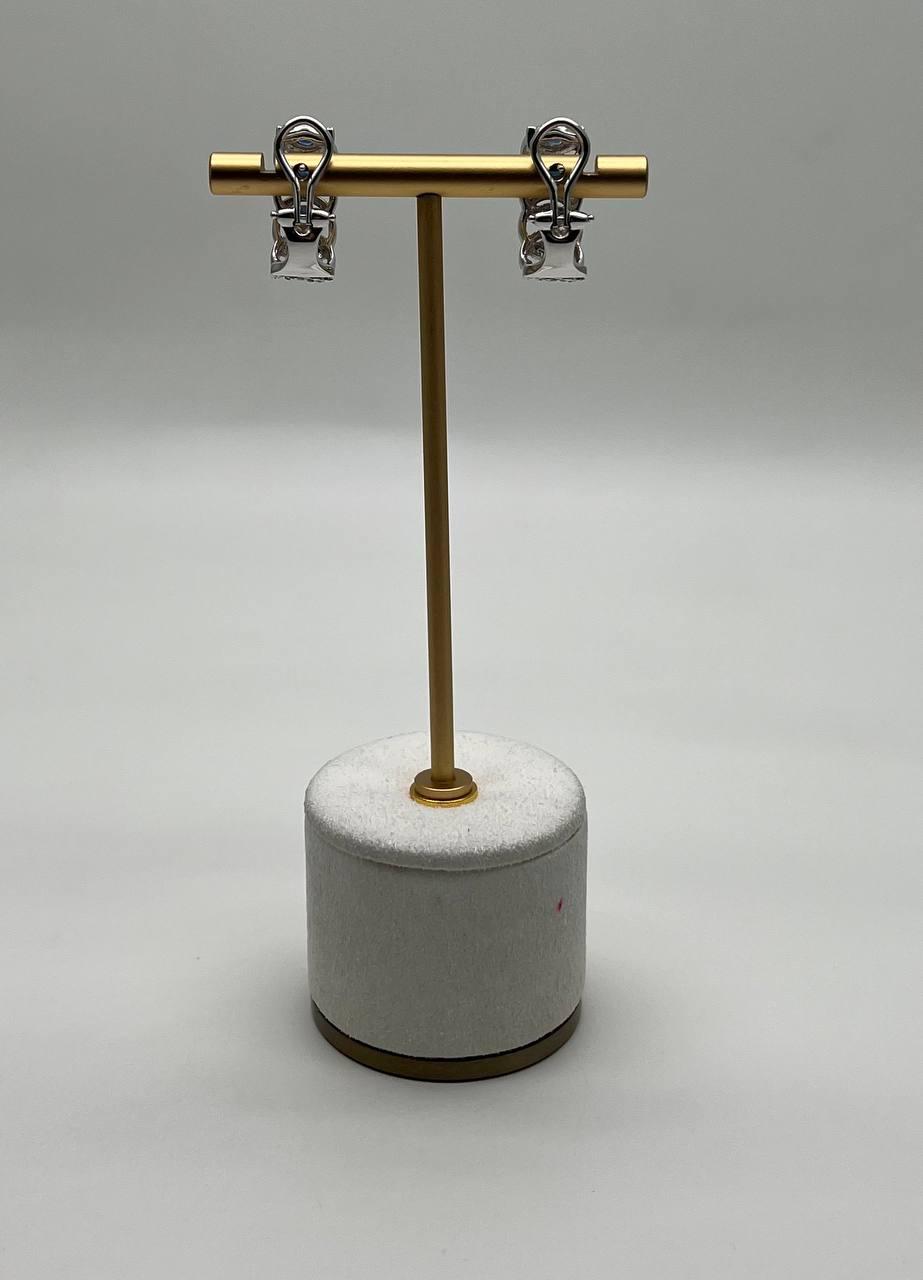 Blue Sapphire & White Diamonds Pave Halo Set 14K White Gold Statement Earrings