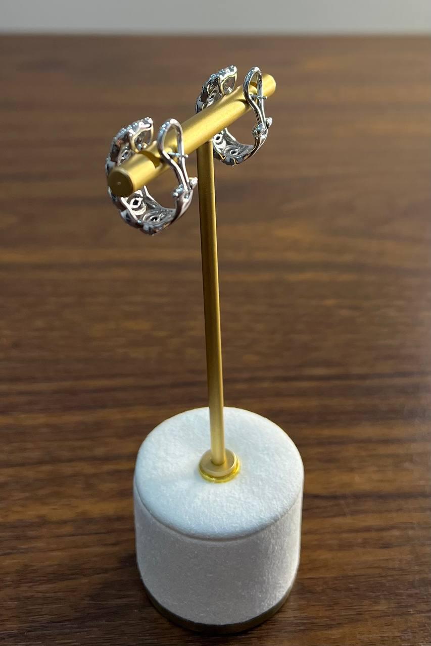 Blue Sapphire & White Diamonds Pave Halo Set 14K White Gold Statement Earrings