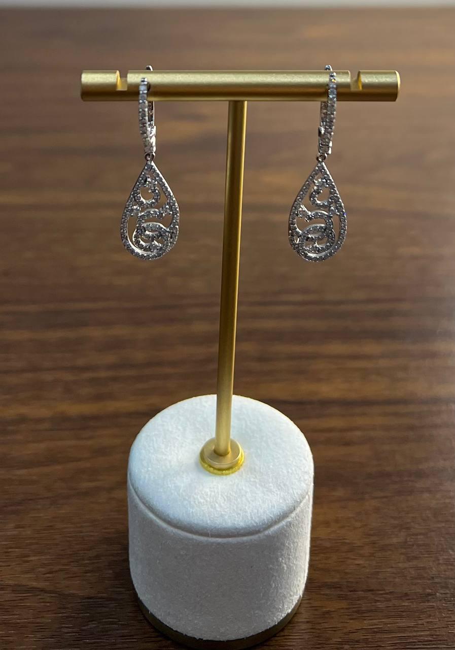 Diamonds Wavy Spiral 14K White Gold Drop Dangle Huggie Statement Earrings