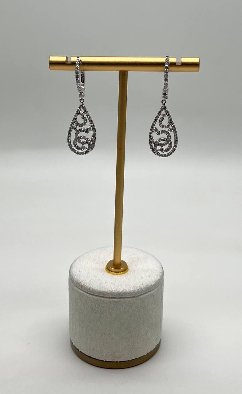 Diamonds Wavy Spiral 14K White Gold Drop Dangle Huggie Statement Earrings