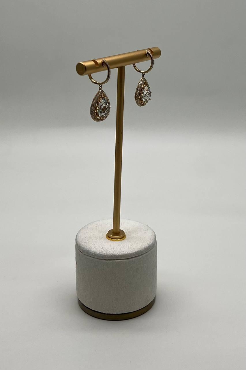 Pear Teardrop Green Amethyst Prasiolite 14K Yellow Gold Diamond Halo Earrings