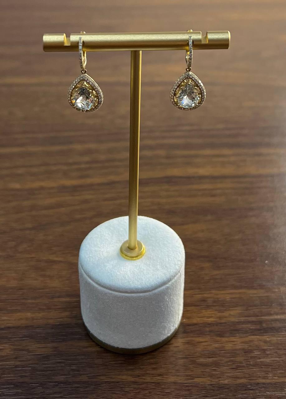 Pear Teardrop Green Amethyst Prasiolite 14K Yellow Gold Diamond Halo Earrings