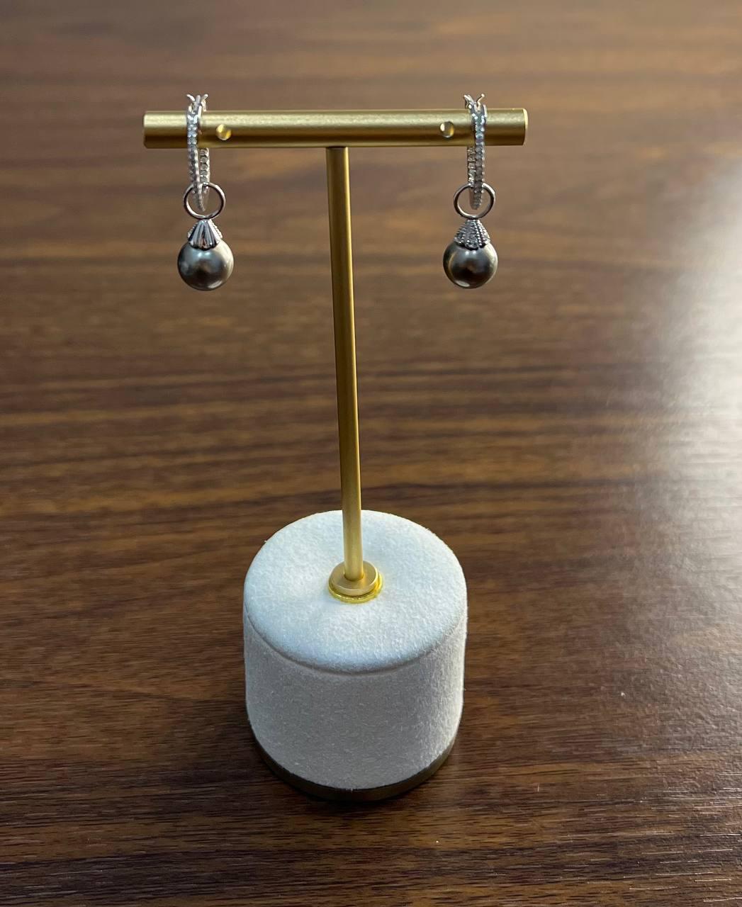 Grey Silver Black Tahitian Pearl 14K White Gold Diamonds Huggie Hoop Earrings