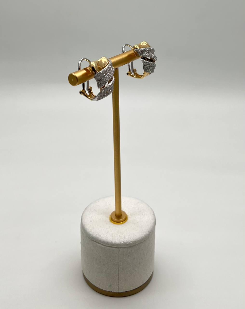 Diamond Pave Spiral Waves Sculptural 14K Yellow Gold Statement Huggie Earrings