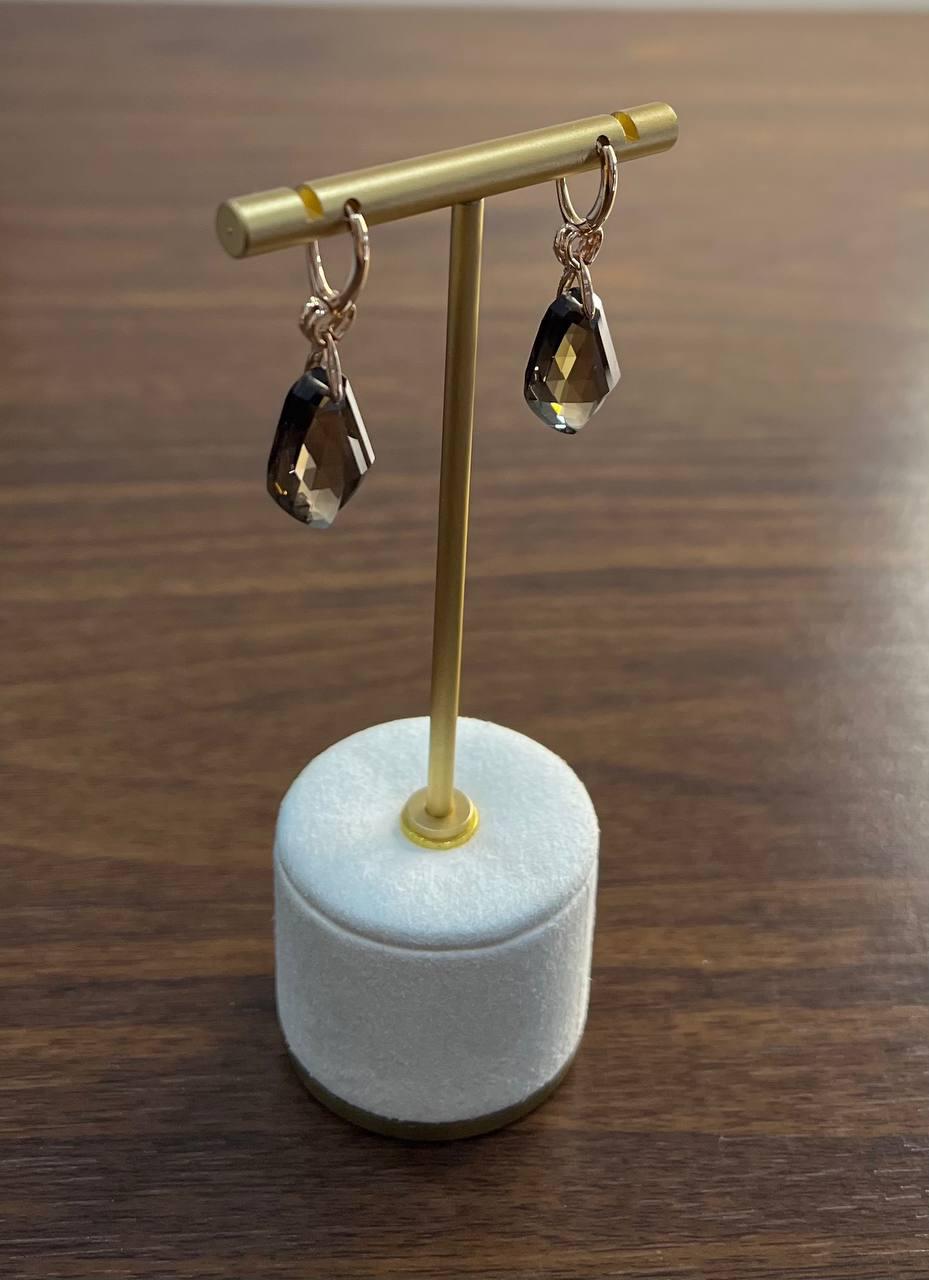Shield Kite Shape Brown Smoky Quartz Diamond Accent Yellow Gold Drop Earrings