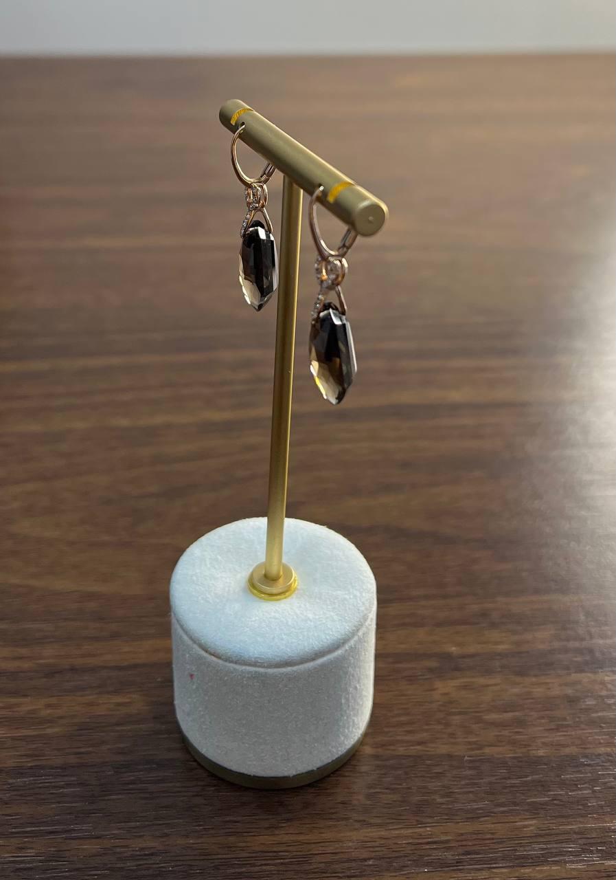 Shield Kite Shape Brown Smoky Quartz Diamond Accent Yellow Gold Drop Earrings