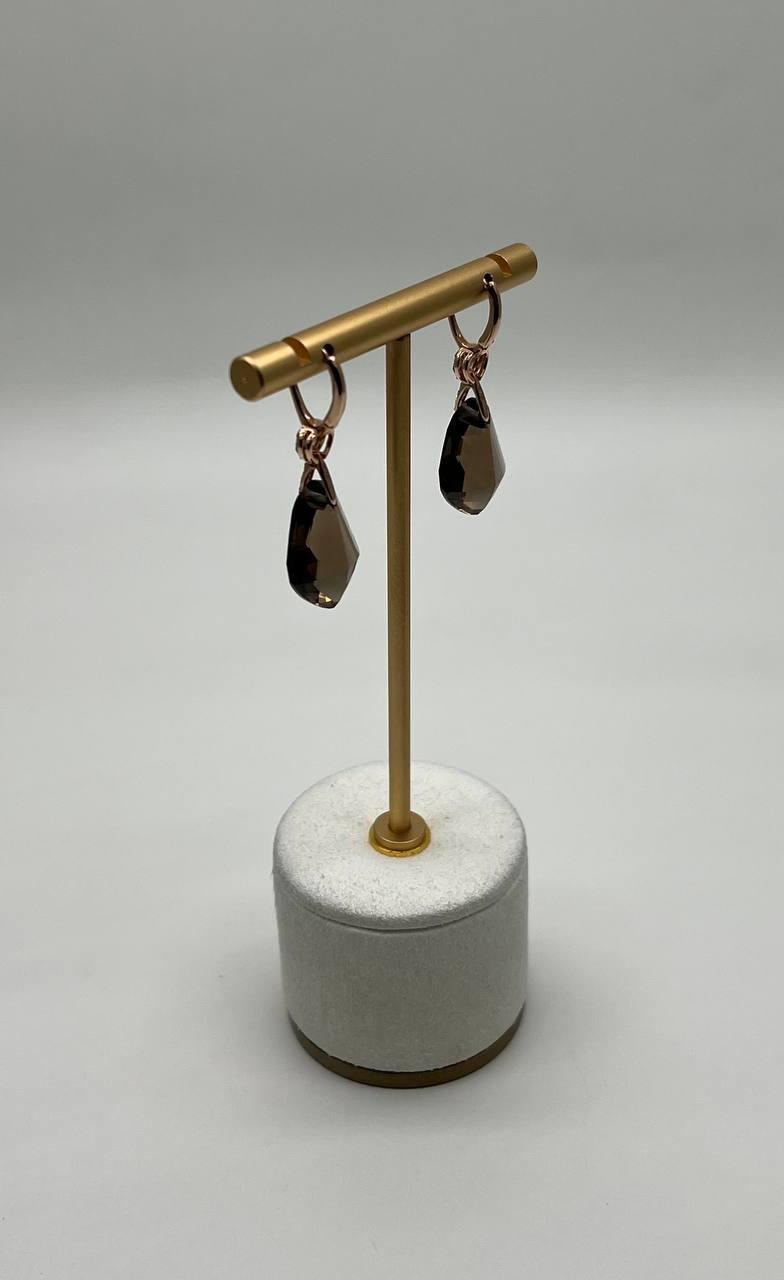 Shield Kite Shape Brown Smoky Quartz Diamond Accent Yellow Gold Drop Earrings