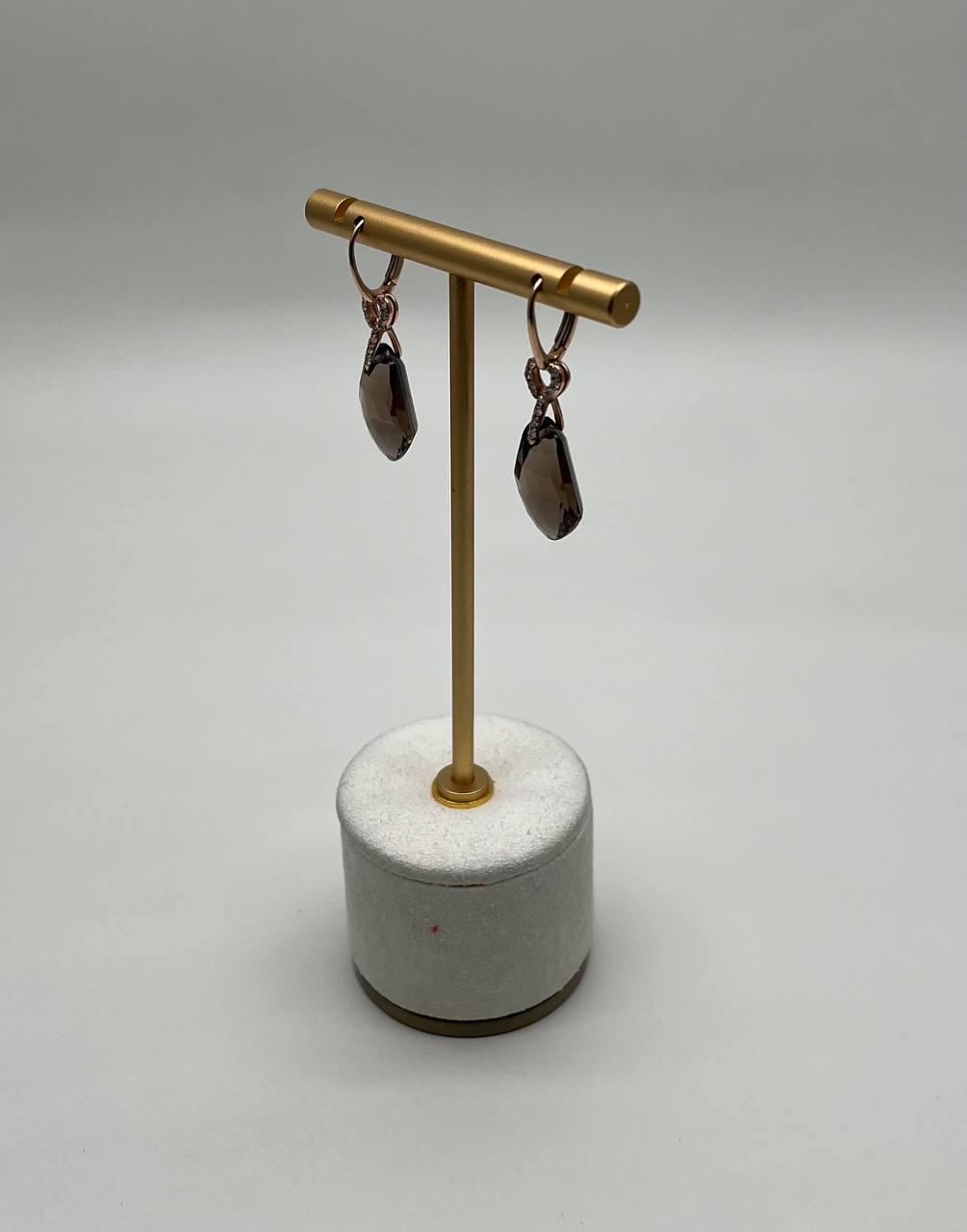 Shield Kite Shape Brown Smoky Quartz Diamond Accent Yellow Gold Drop Earrings