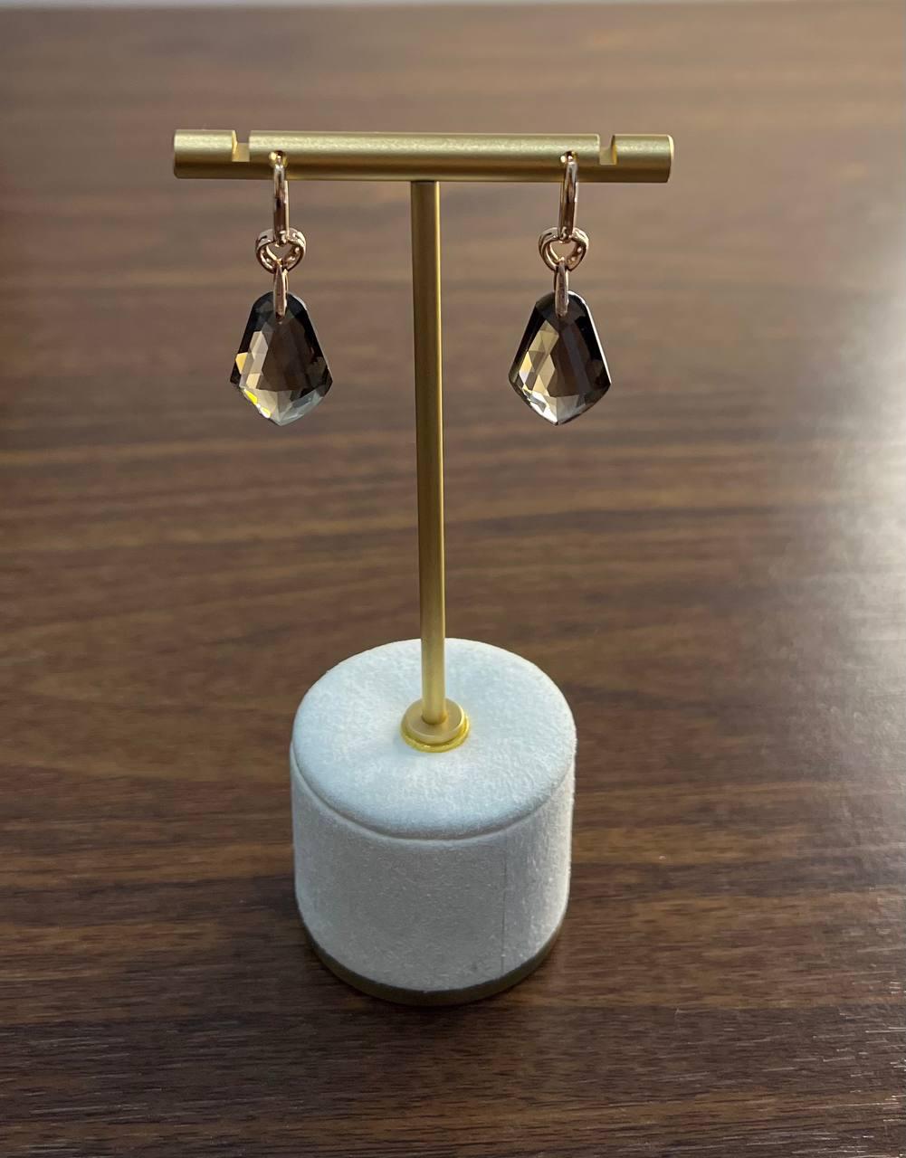 Shield Kite Shape Brown Smoky Quartz Diamond Accent Yellow Gold Drop Earrings