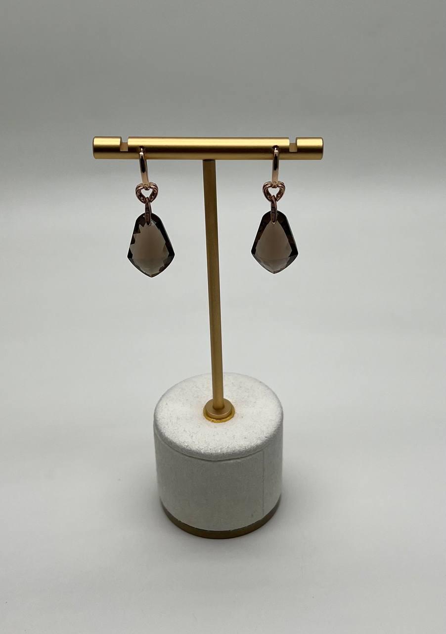 Shield Kite Shape Brown Smoky Quartz Diamond Accent Yellow Gold Drop Earrings