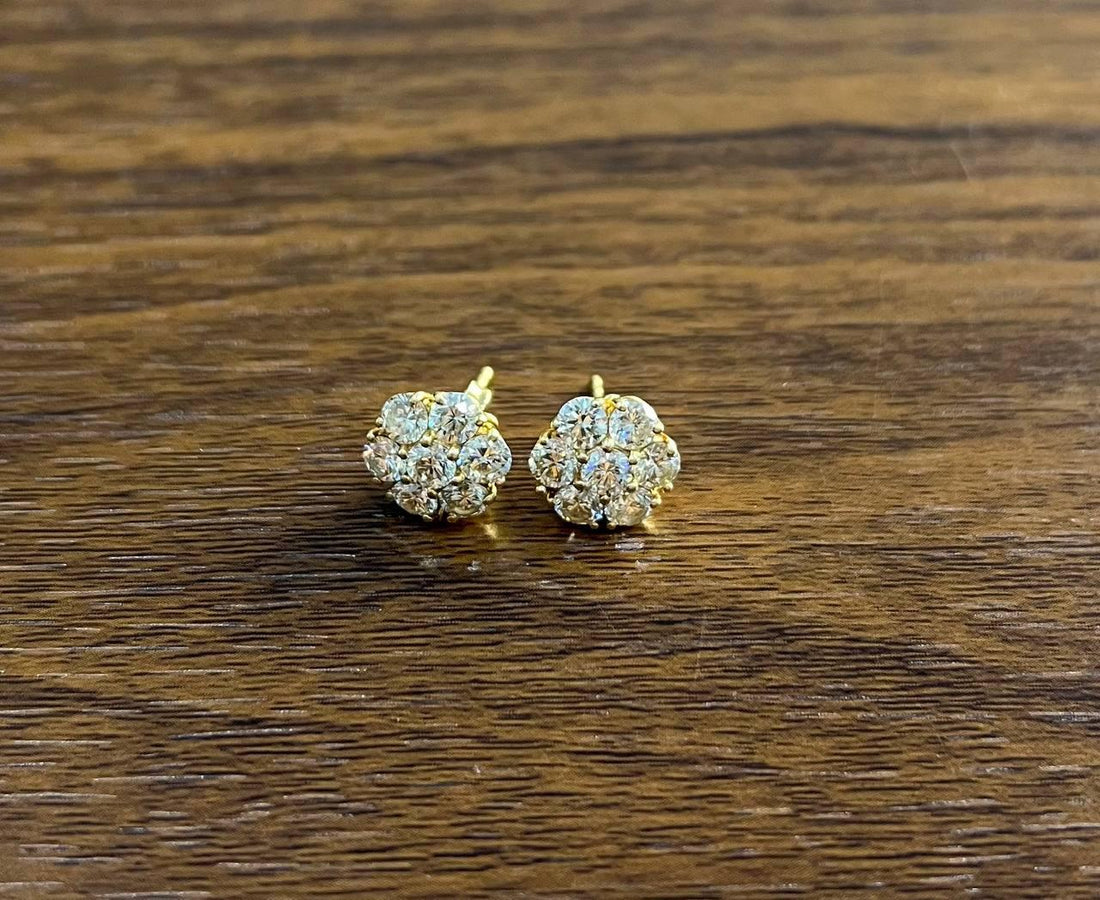 Sun Ray Halo Cluster Diamonds Halo 14K Rose Gold Statement Stud Earrings