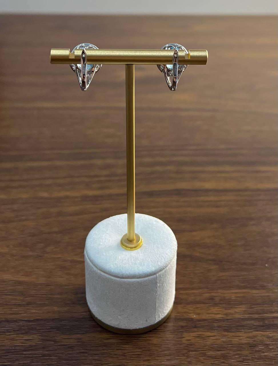 Round Swiss Blue Topaz Diamond Halo 14K White Gold Stud Earrings