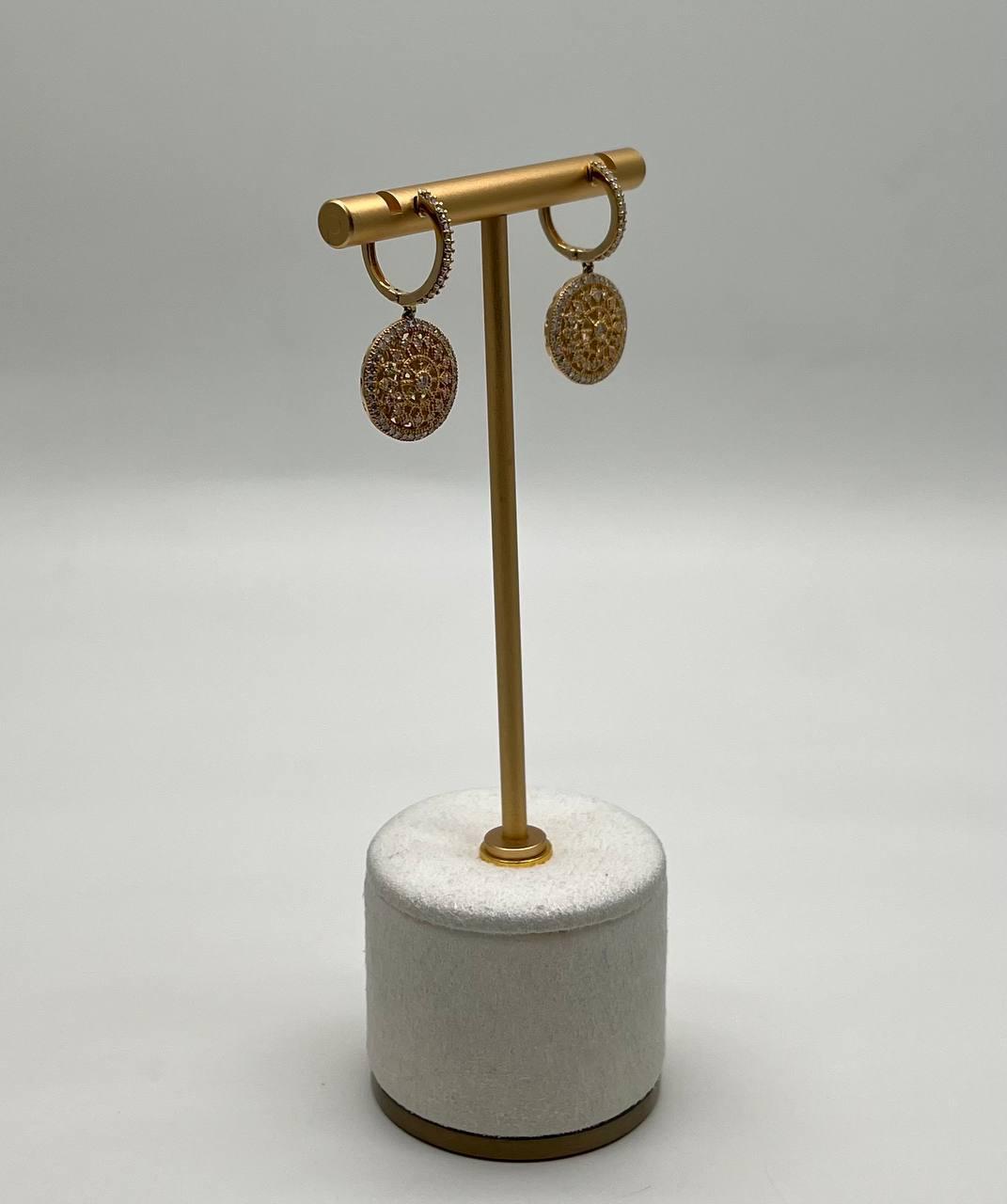 Sun Ray Solar Burst Diamonds Pave Halo 14K Yellow Gold Statement Earrings