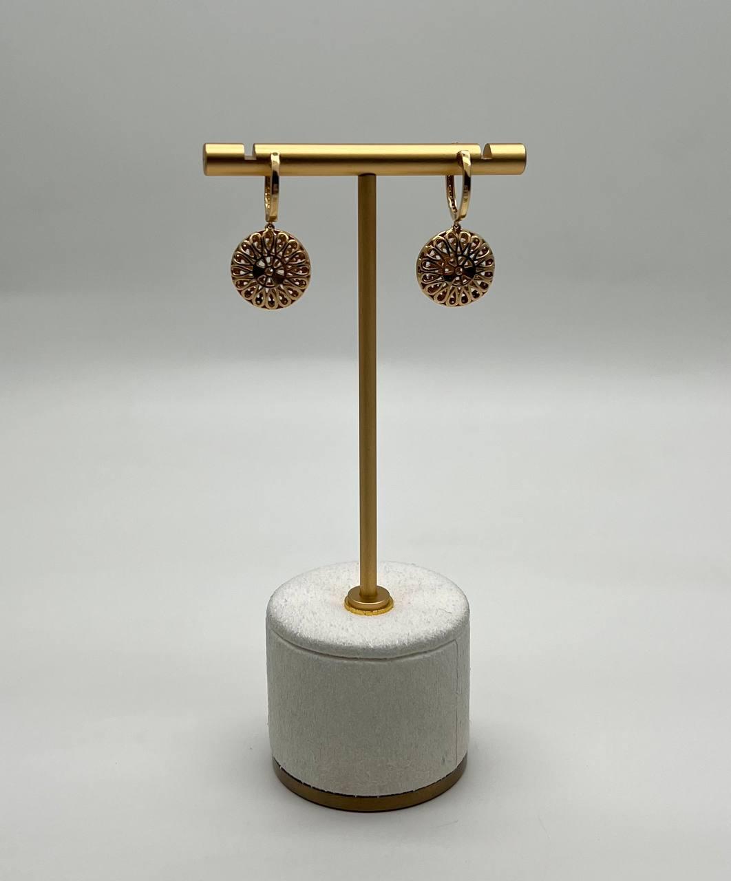 Sun Ray Solar Burst Diamonds Pave Halo 14K Yellow Gold Statement Earrings