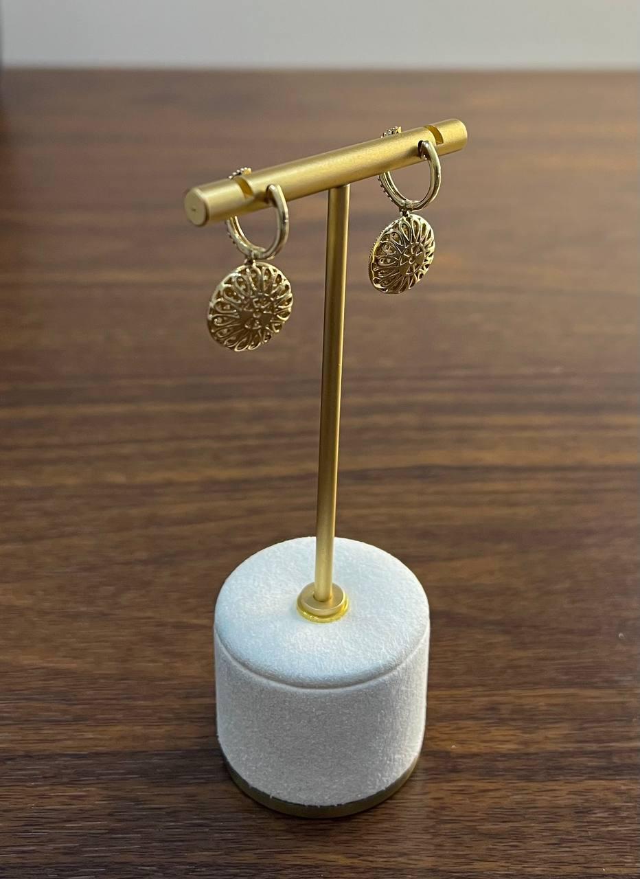 Sun Ray Solar Burst Diamonds Pave Halo 14K Yellow Gold Statement Earrings