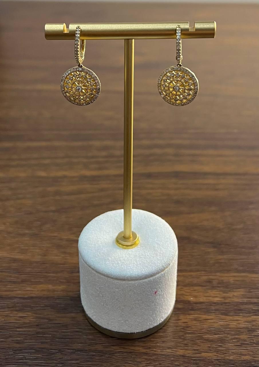 Sun Ray Solar Burst Diamonds Pave Halo 14K Yellow Gold Statement Earrings
