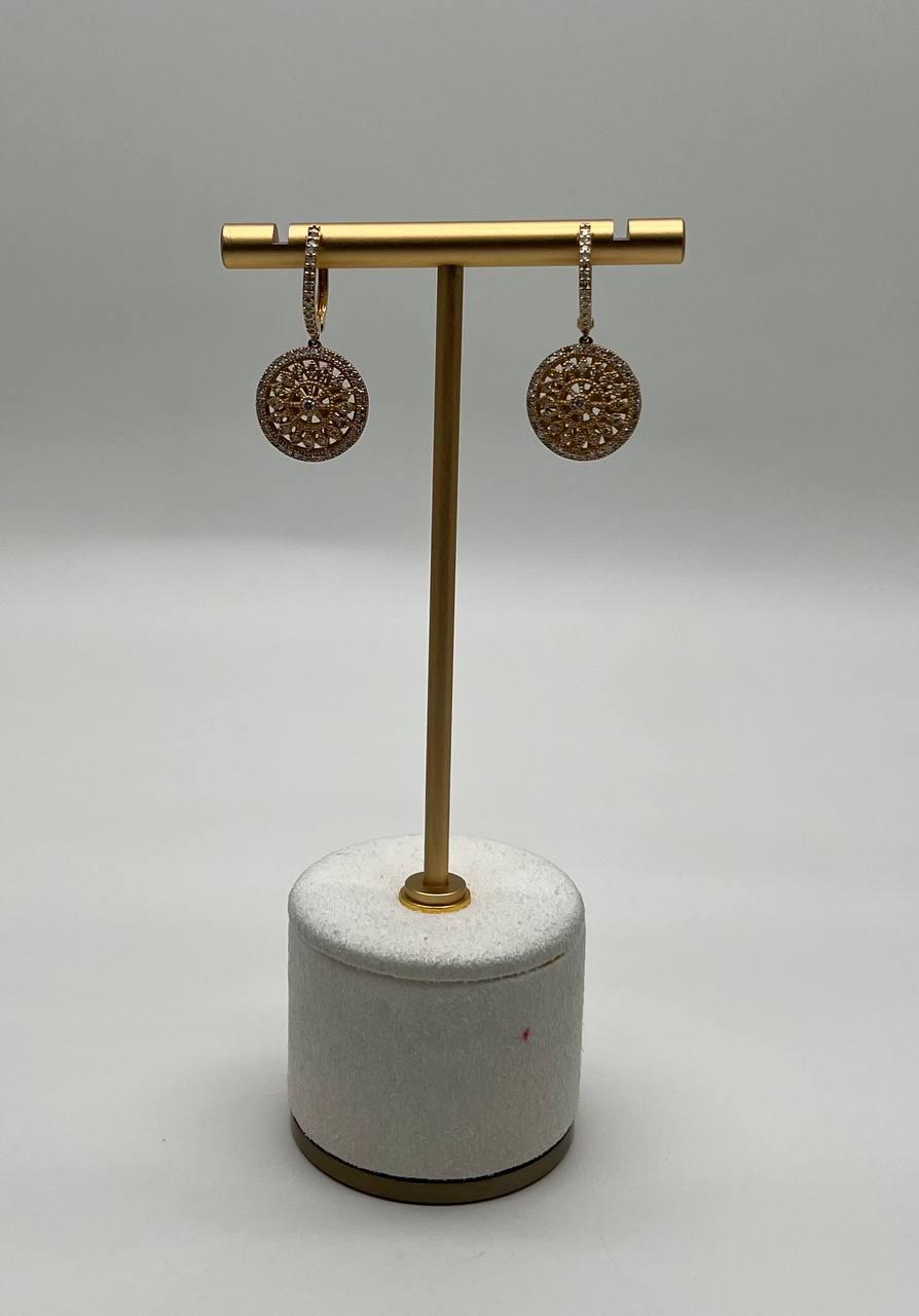 Sun Ray Solar Burst Diamonds Pave Halo 14K Yellow Gold Statement Earrings