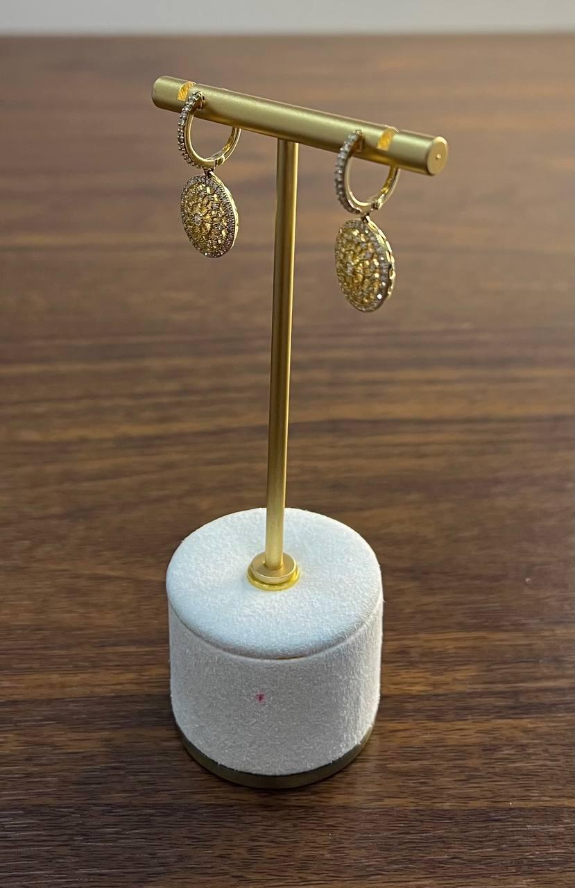 Sun Ray Solar Burst Diamonds Pave Halo 14K Yellow Gold Statement Earrings