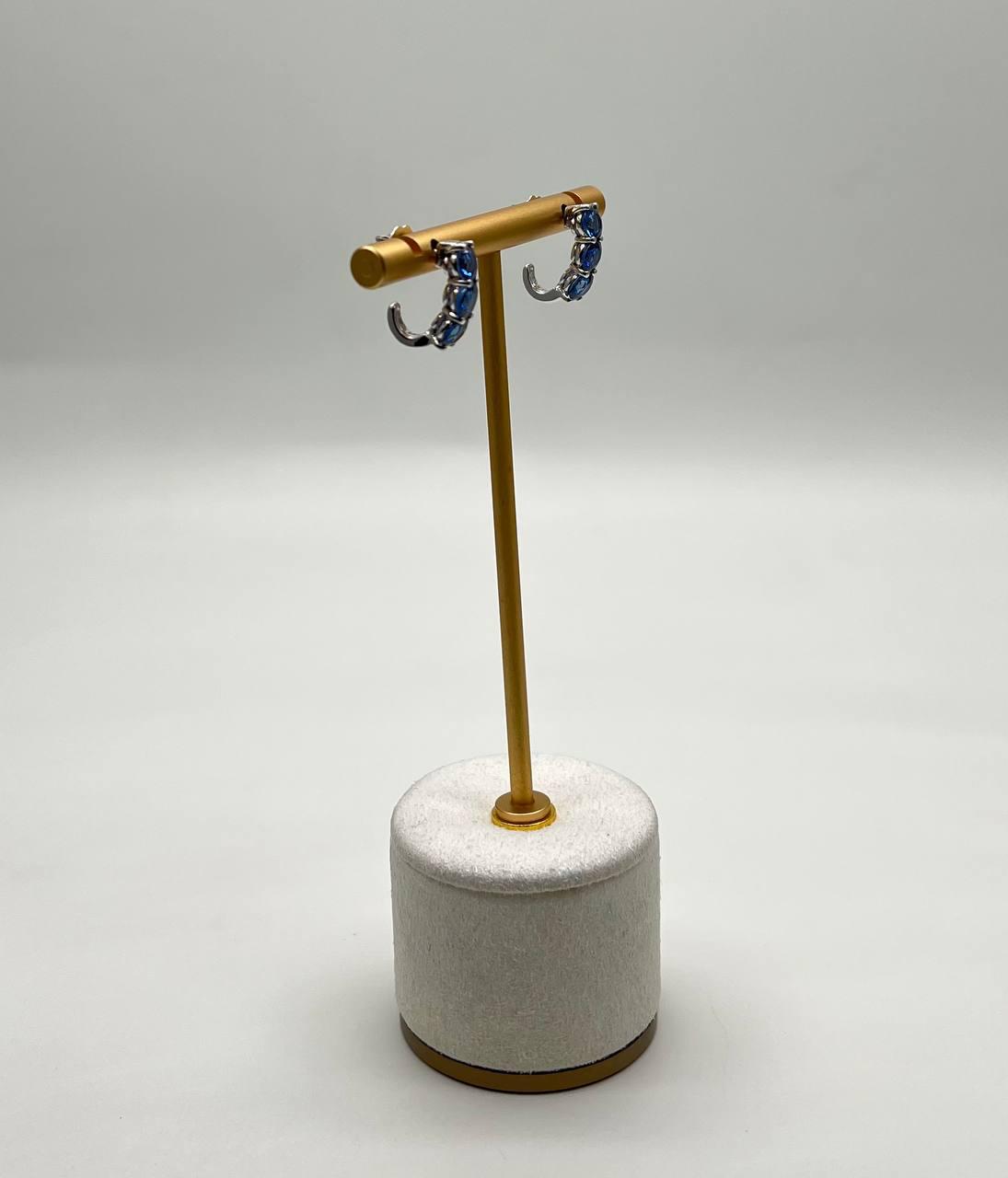 Round Blue Sapphire 14K White Gold Statement Small Huggie Hoops Earrings