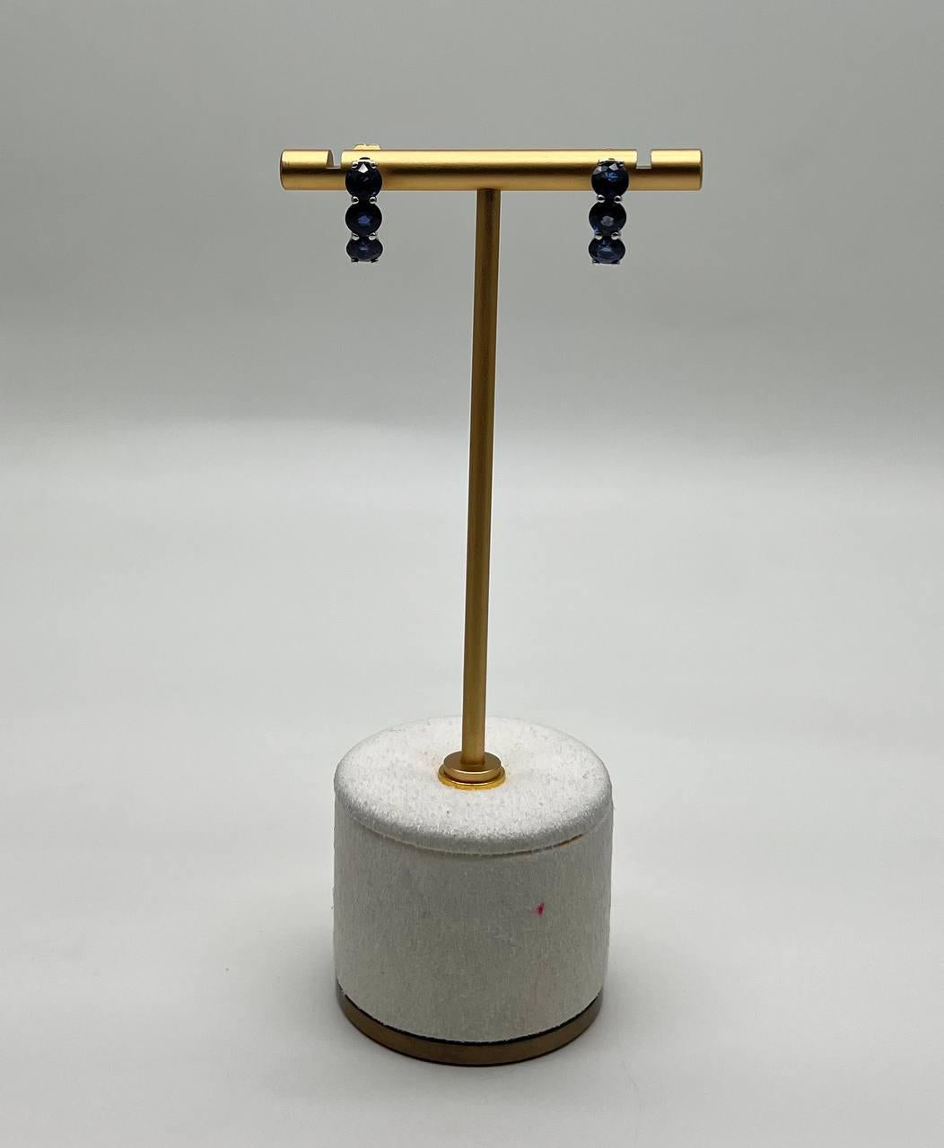 Round Blue Sapphire 14K White Gold Statement Small Huggie Hoops Earrings