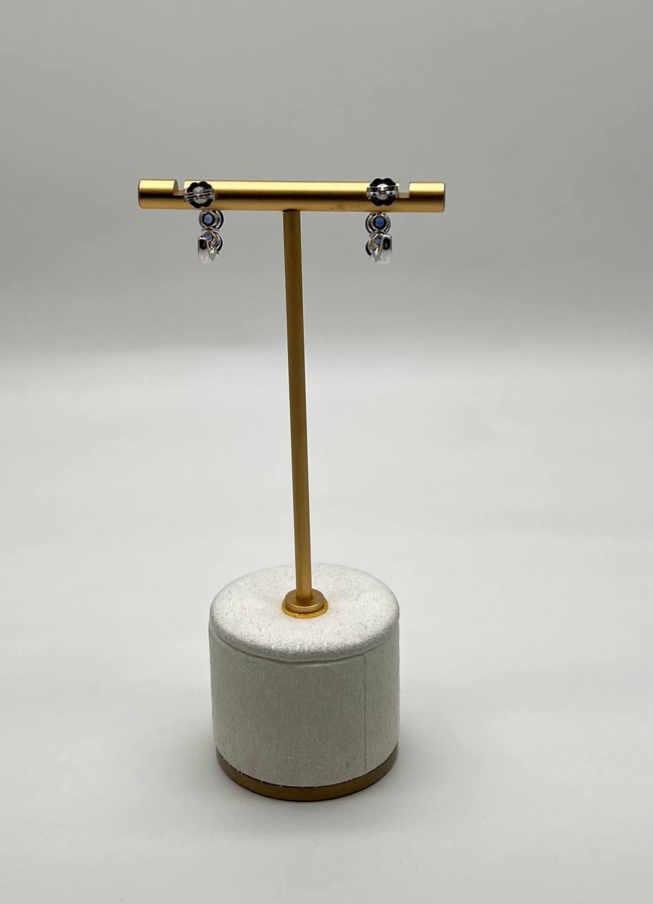 Round Blue Sapphire 14K White Gold Statement Small Huggie Hoops Earrings