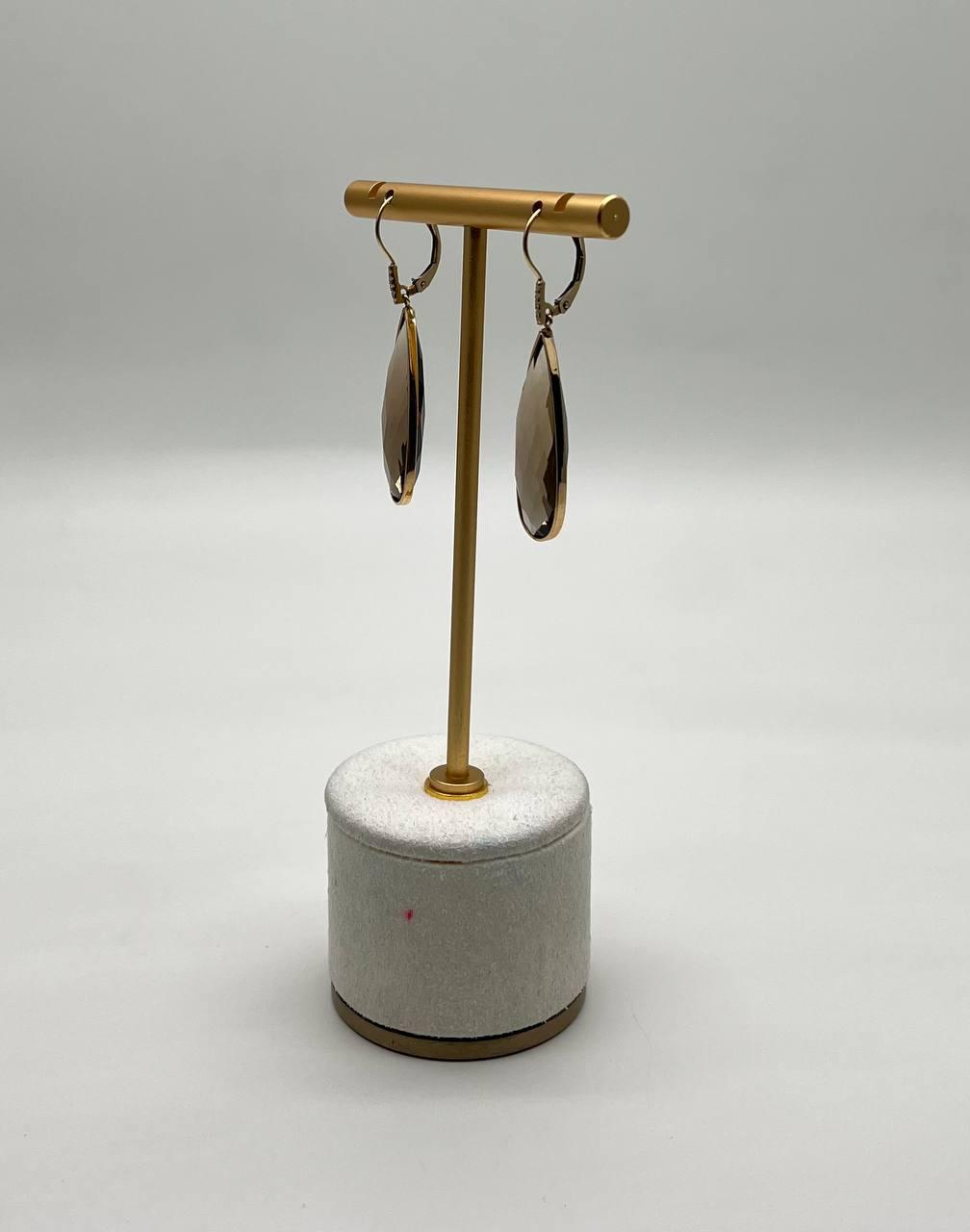 Brown Smoky Quartz Pear Teardrop Shape 14K Yellow Gold Statement Drop Earrings