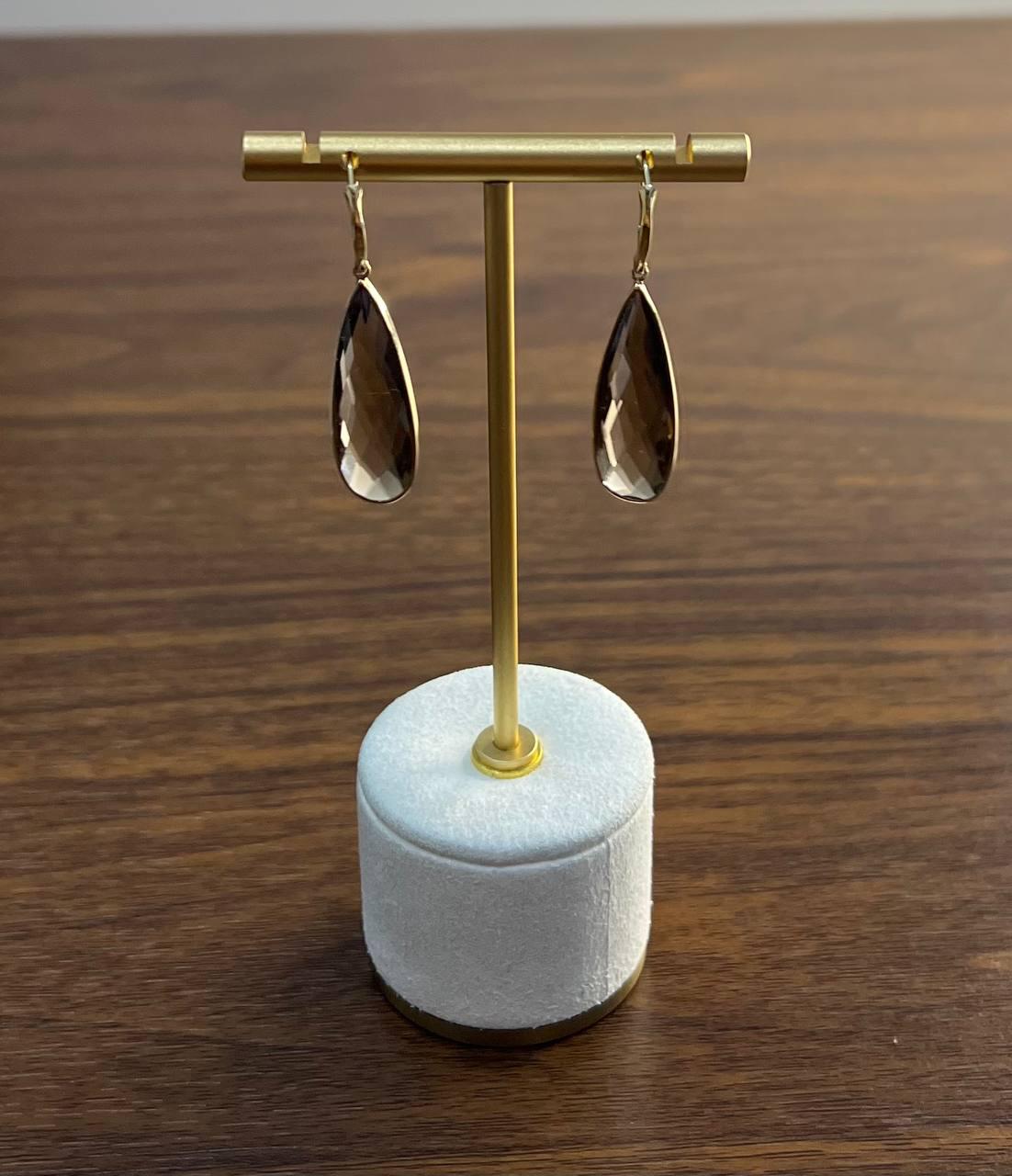 Brown Smoky Quartz Pear Teardrop Shape 14K Yellow Gold Statement Drop Earrings