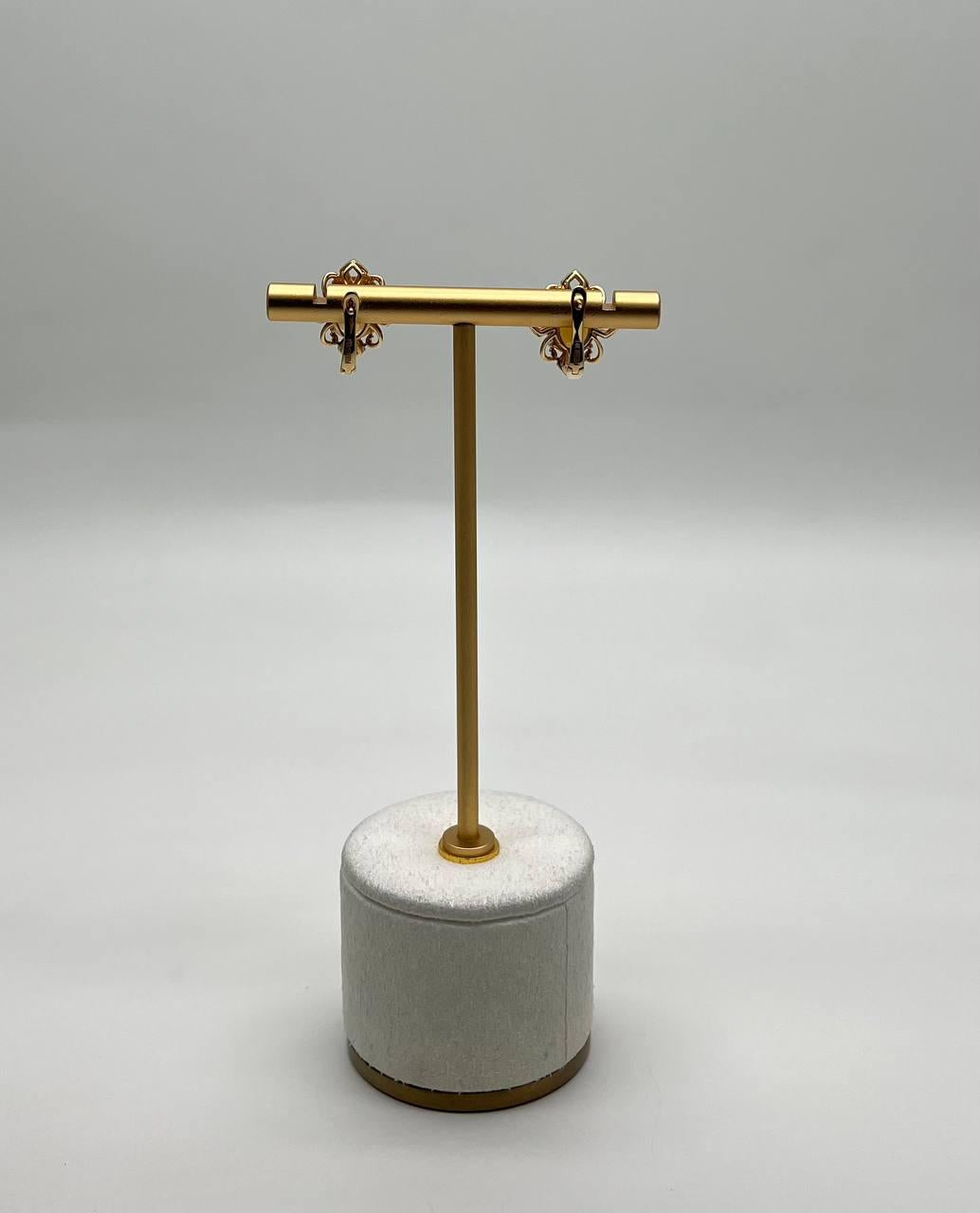 Oval Shape Amber Orange Citrine 14K Yellow Gold Diamond Stud Earrings