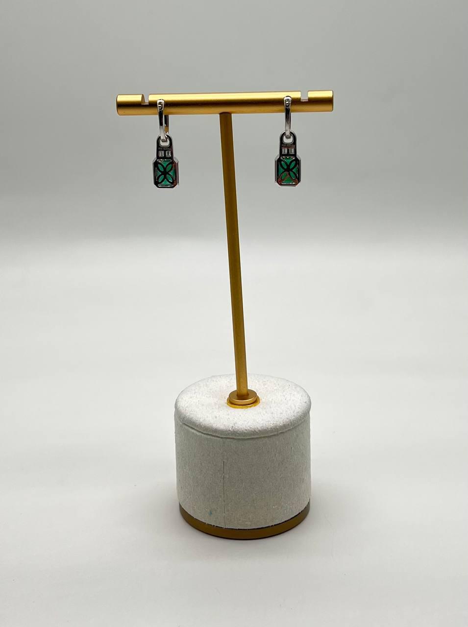 Green Emerald Diamond Halo Set 14K White Gold Statement Drop Earrings