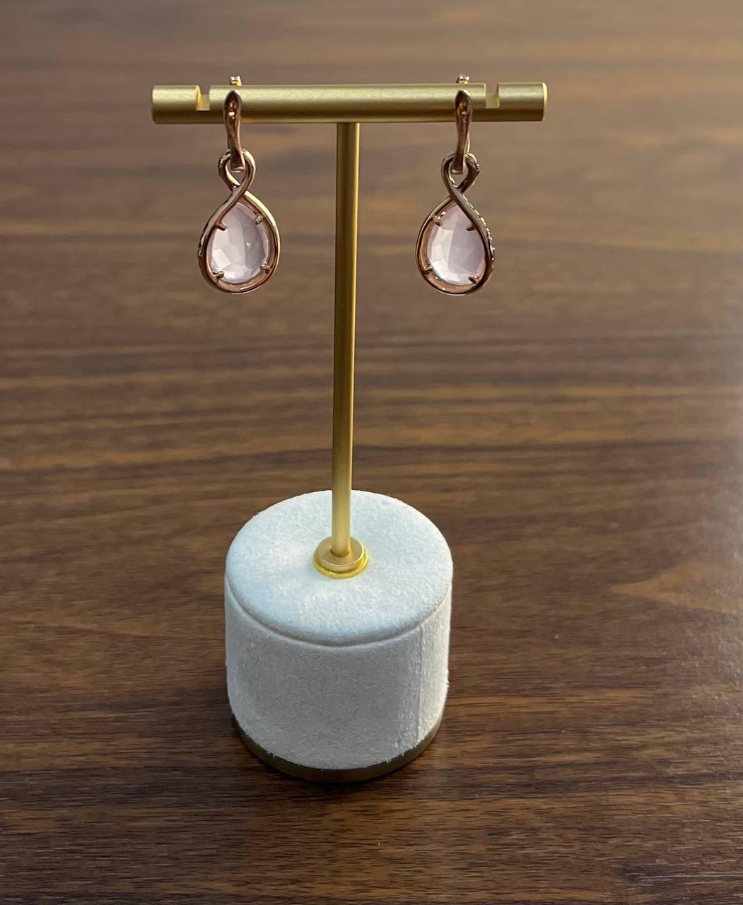 Pear Teardrop Shape Pink Rose Quartz 14K Rose Gold Diamond Halo Earrings