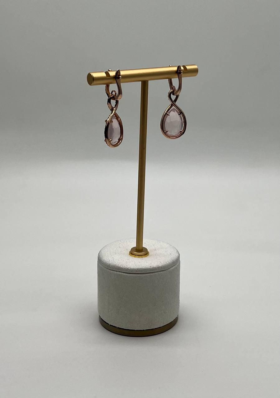 Pear Teardrop Shape Pink Rose Quartz 14K Rose Gold Diamond Halo Earrings