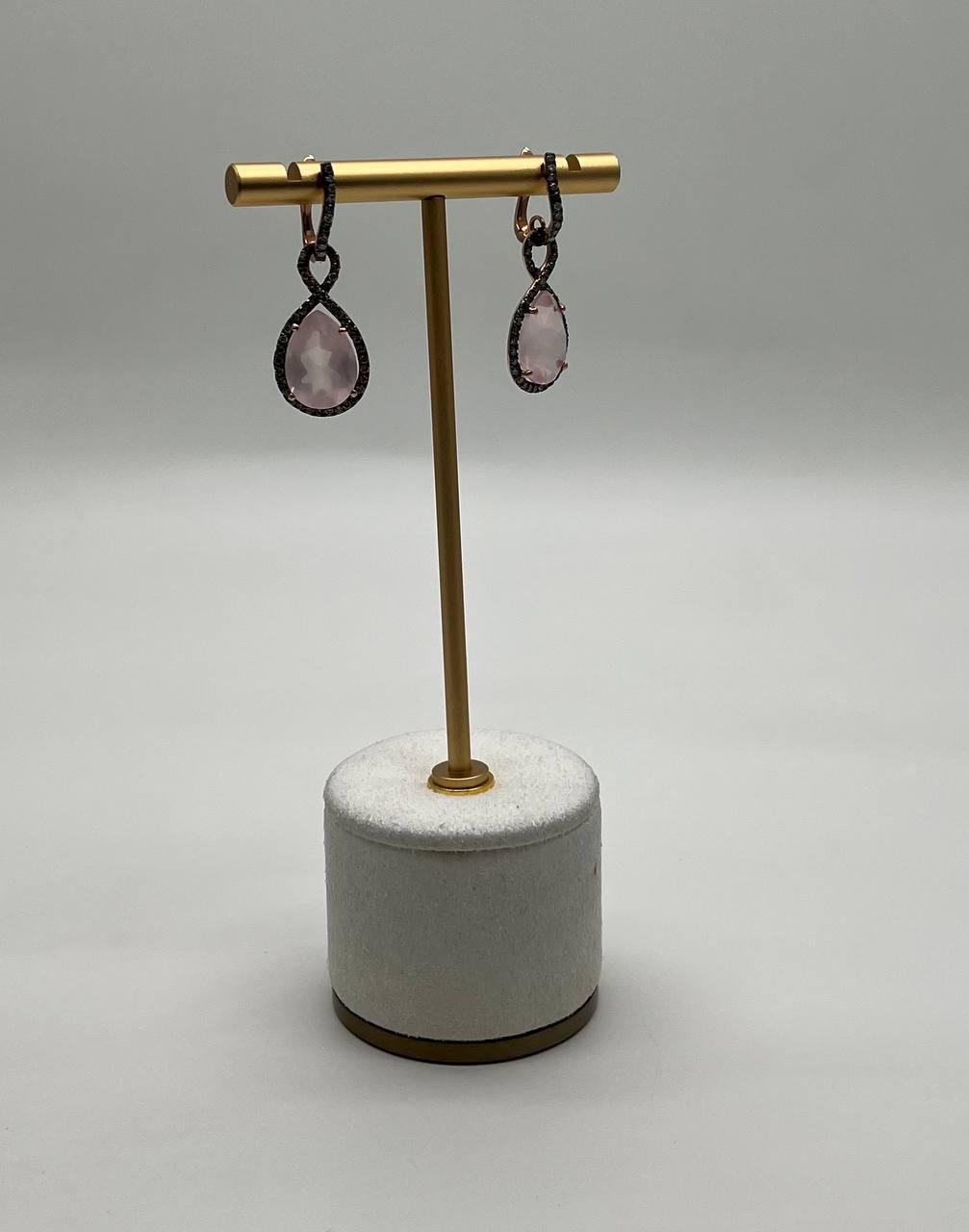 Pear Teardrop Shape Pink Rose Quartz 14K Rose Gold Diamond Halo Earrings