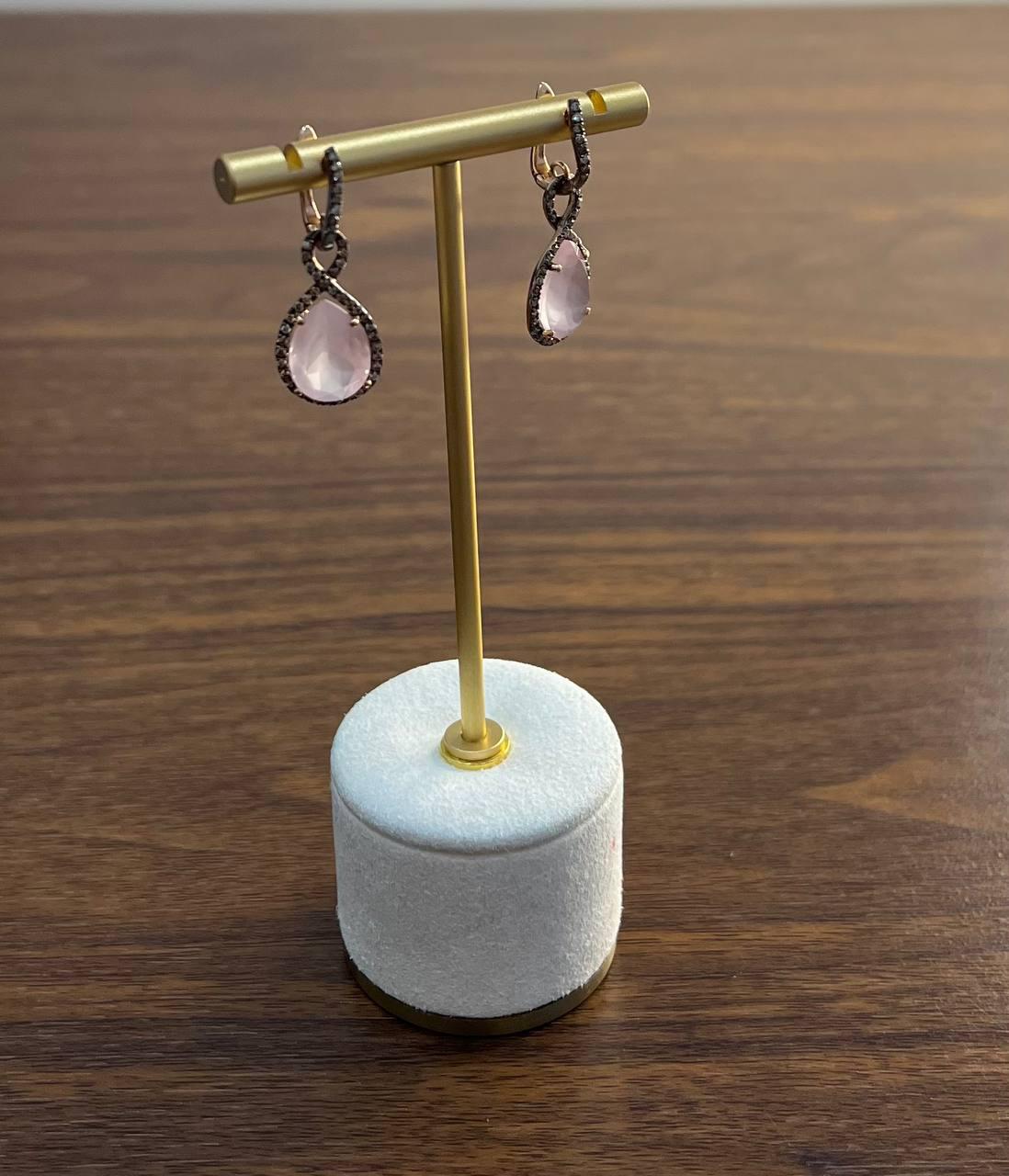 Pear Teardrop Shape Pink Rose Quartz 14K Rose Gold Diamond Halo Earrings