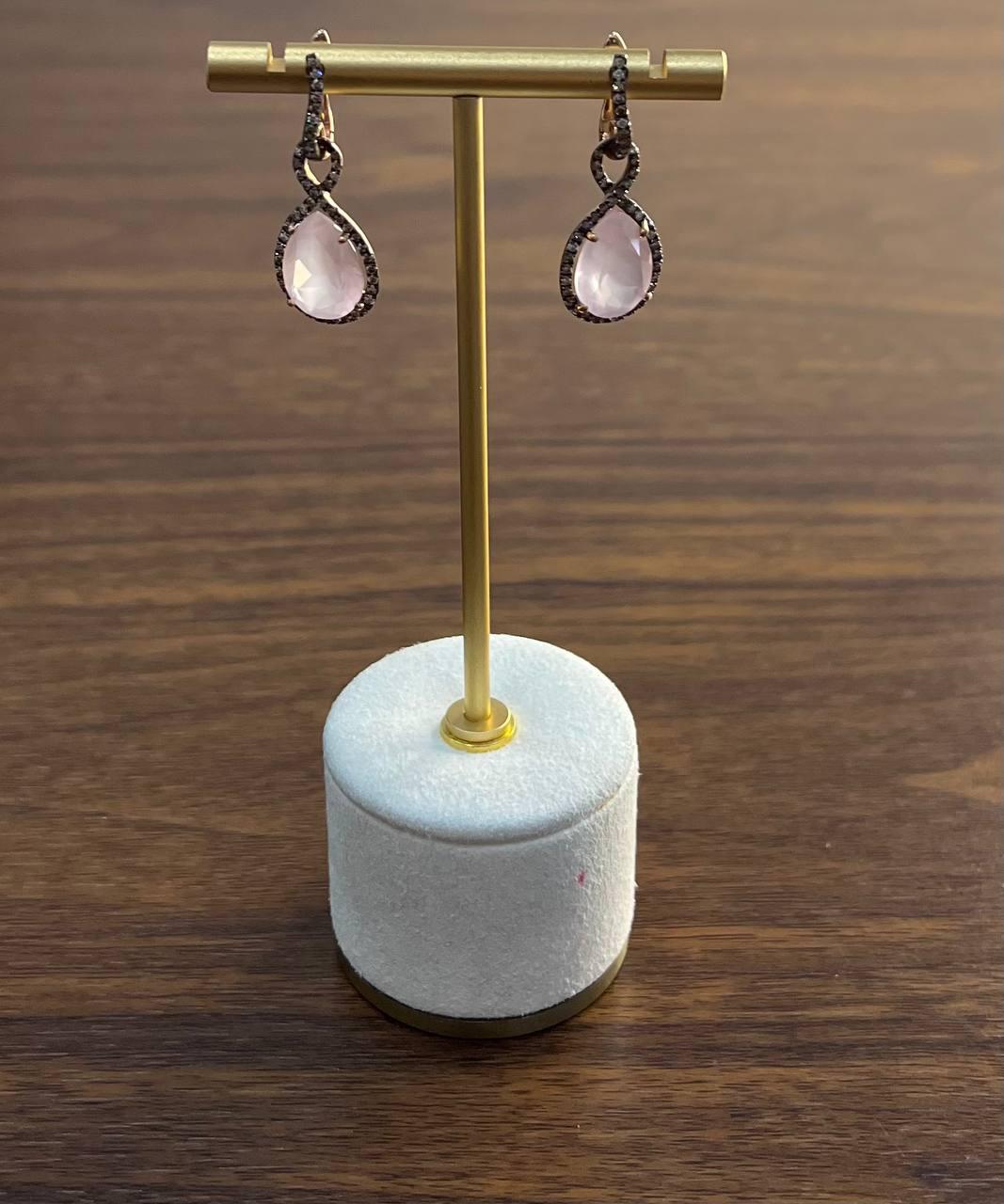 Pear Teardrop Shape Pink Rose Quartz 14K Rose Gold Diamond Halo Earrings