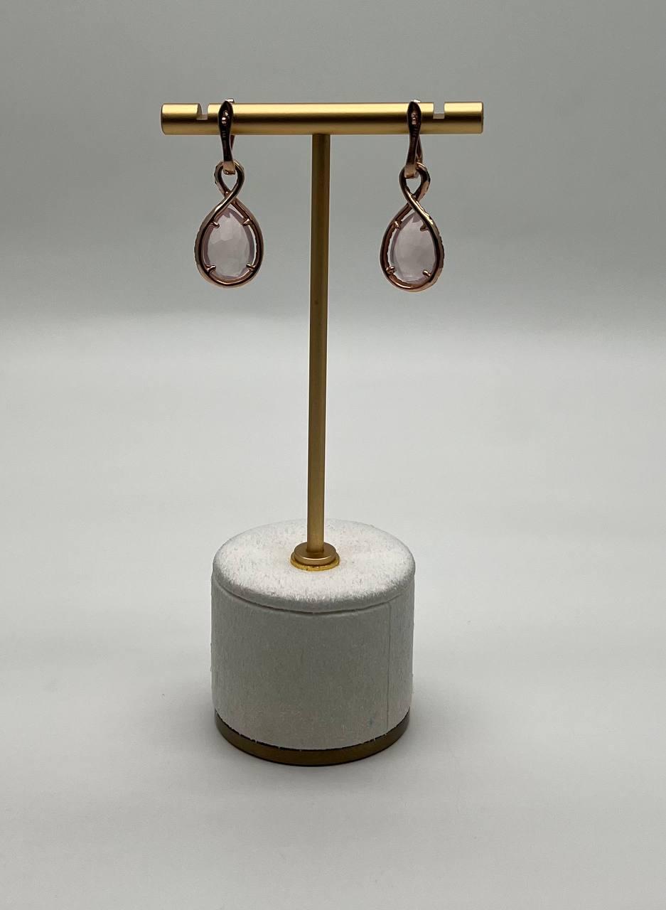 Pear Teardrop Shape Pink Rose Quartz 14K Rose Gold Diamond Halo Earrings