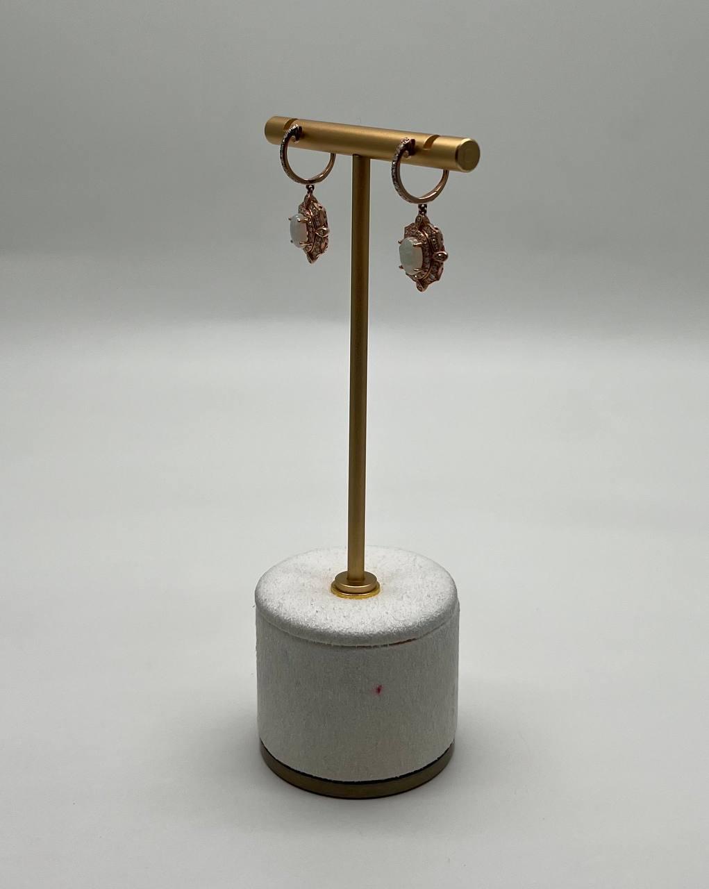 White Opal Diamonds Halo 14K Rose Gold Statement Drop Dangle Earrings