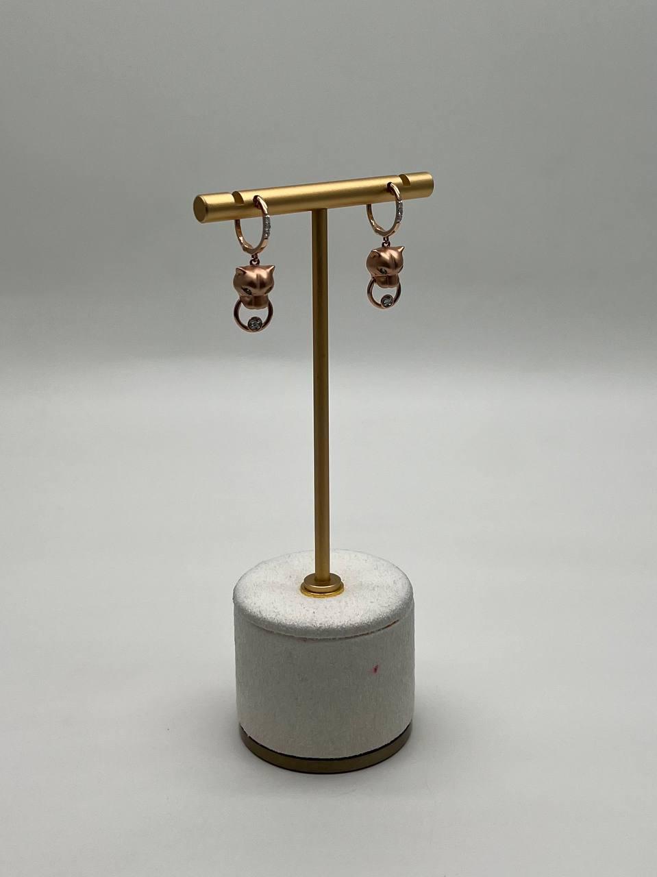 Panther Lioness Leopard Diamond 14K Rose Gold Statement Dangle Emerald Earrings