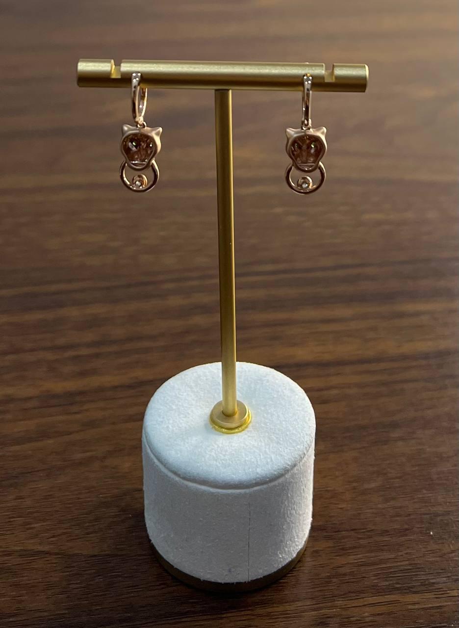 Panther Lioness Leopard Diamond 14K Rose Gold Statement Dangle Emerald Earrings