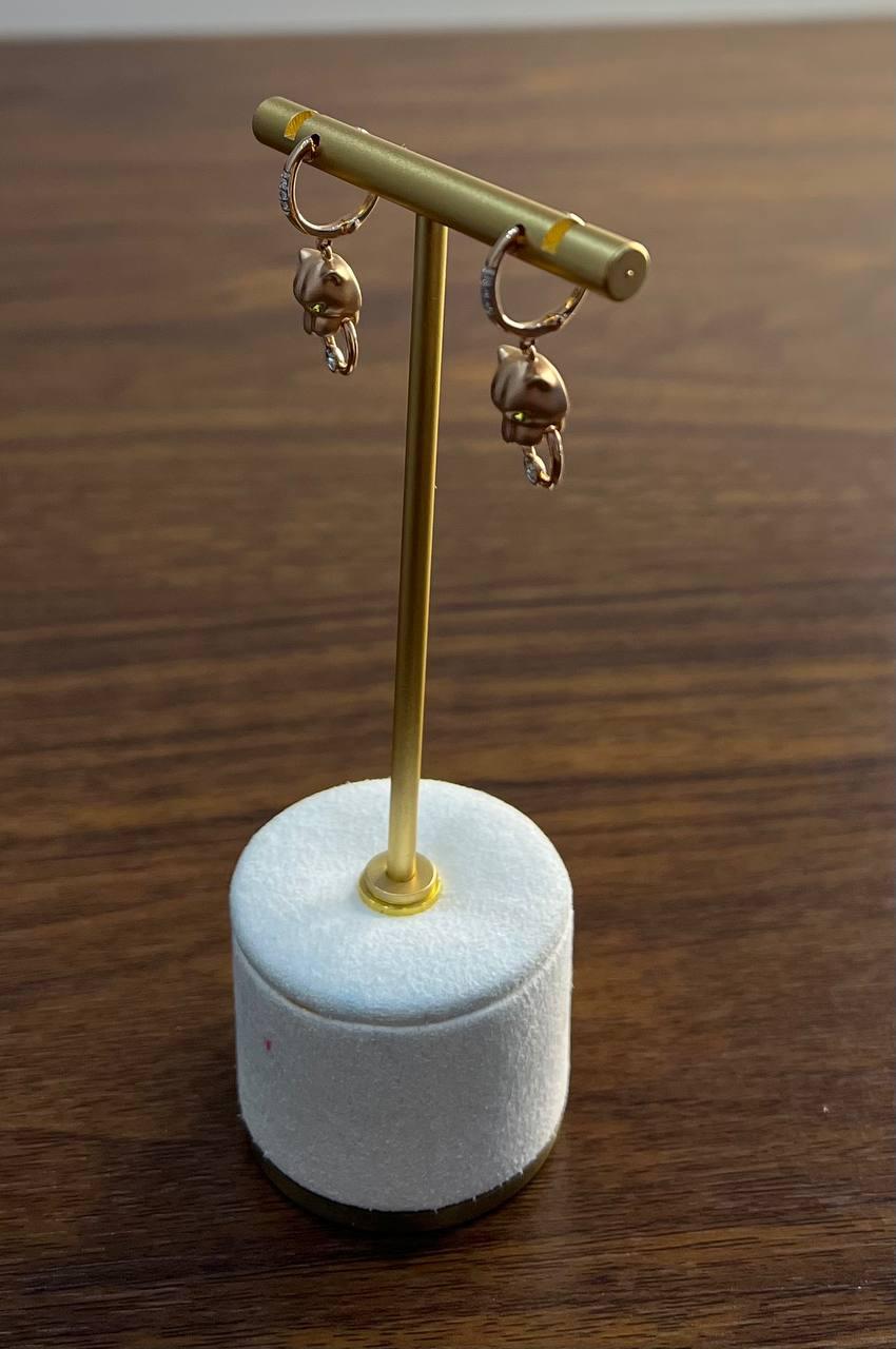 Panther Lioness Leopard Diamond 14K Rose Gold Statement Dangle Emerald Earrings