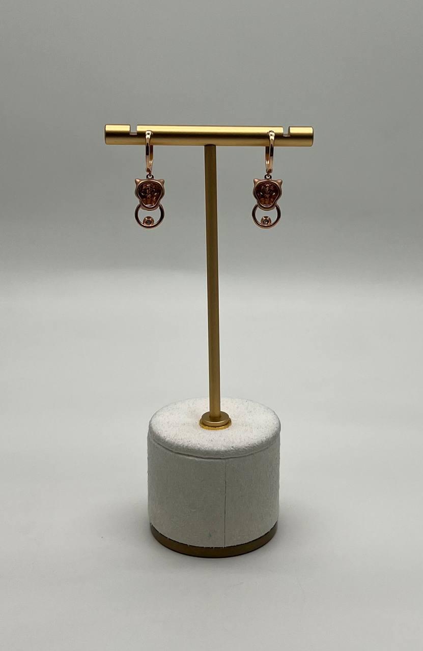 Panther Lioness Leopard Diamond 14K Rose Gold Statement Dangle Emerald Earrings