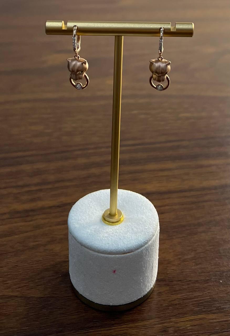 Panther Lioness Leopard Diamond 14K Rose Gold Statement Dangle Emerald Earrings