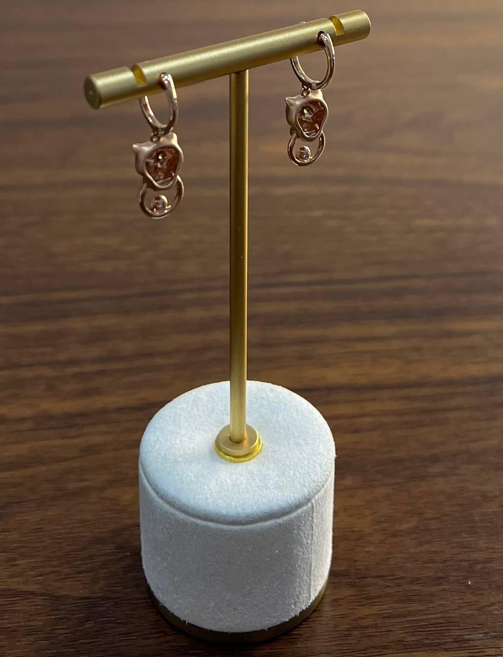 Panther Lioness Leopard Diamond 14K Rose Gold Statement Dangle Emerald Earrings