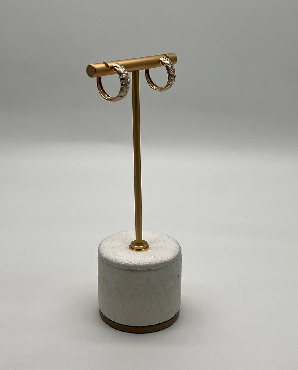 Hammered Diamonds Pave Set 14K Yellow Gold Huggie Hoops Earrings