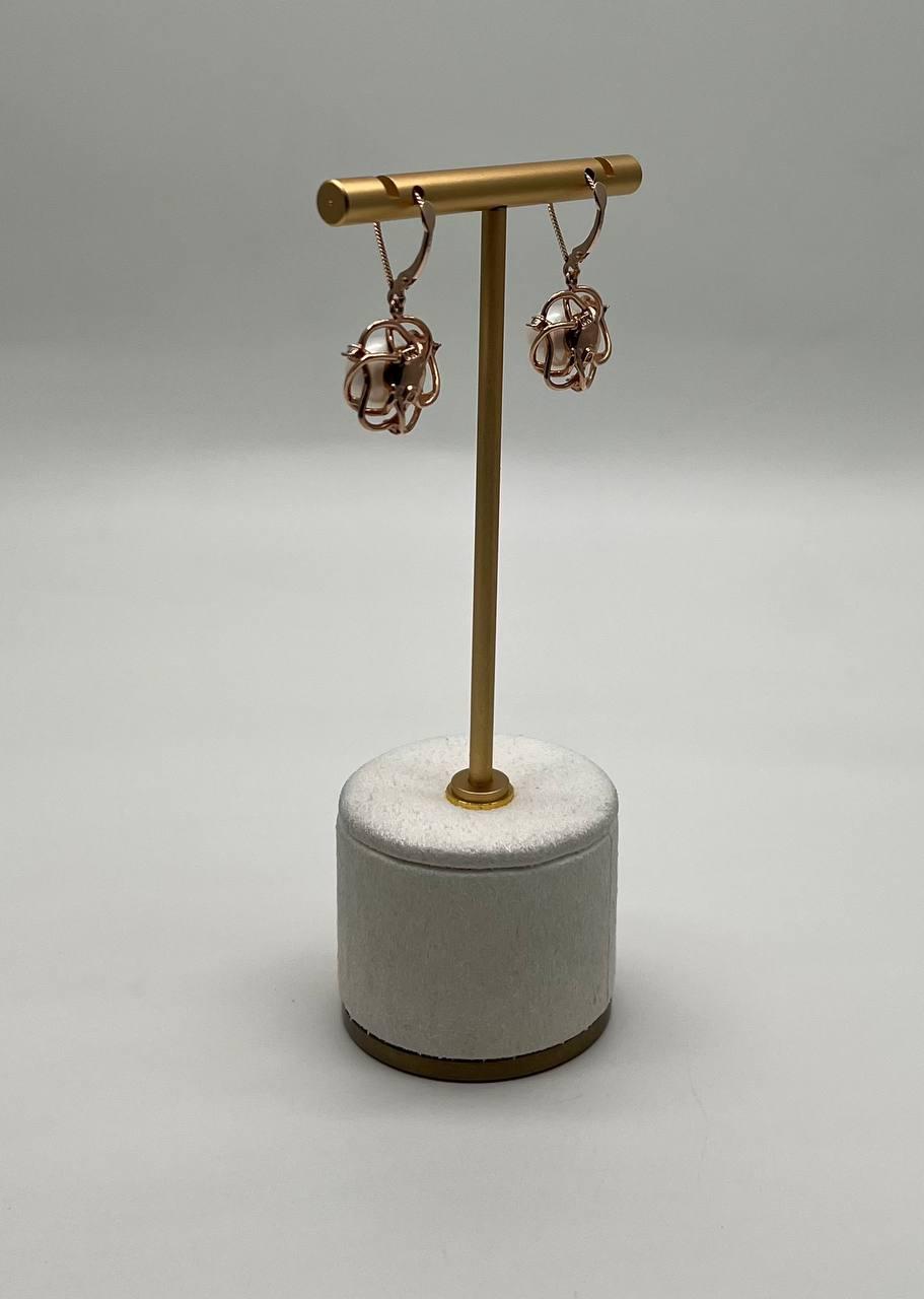 Round White Pearl 14K Yellow Gold Dangle Drop Earrings