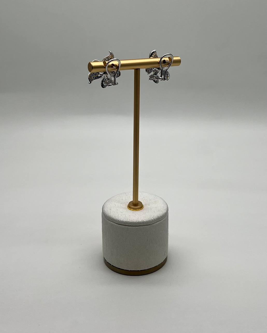 Light Dark Blue Sapphire & Diamond Pave 14K White Gold Floral Flower Earrings