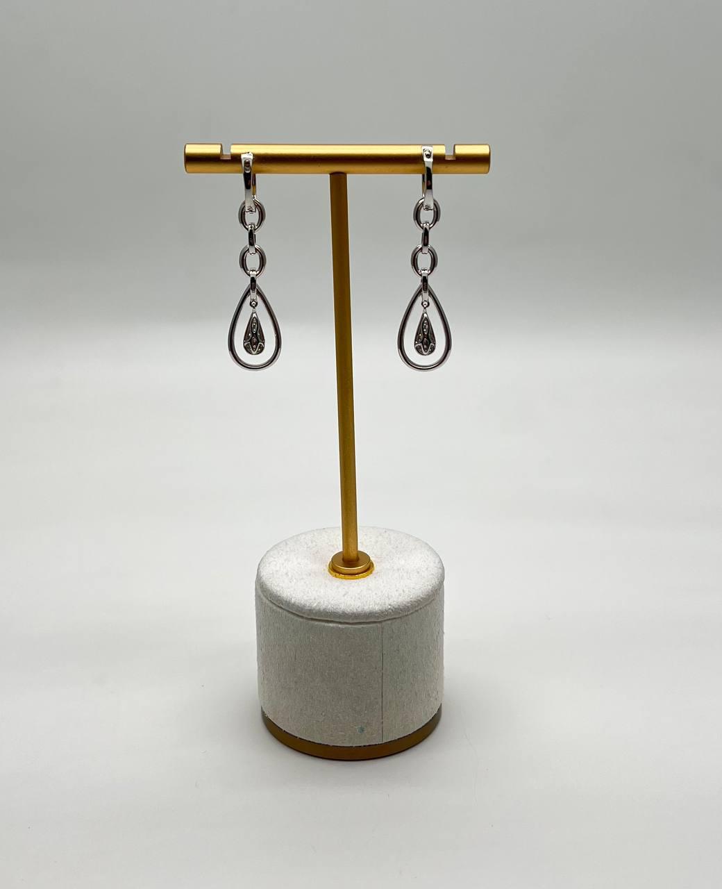 Diamond Pave Set Halo Fancy Shape 14K White Gold Statement Drop Earrings