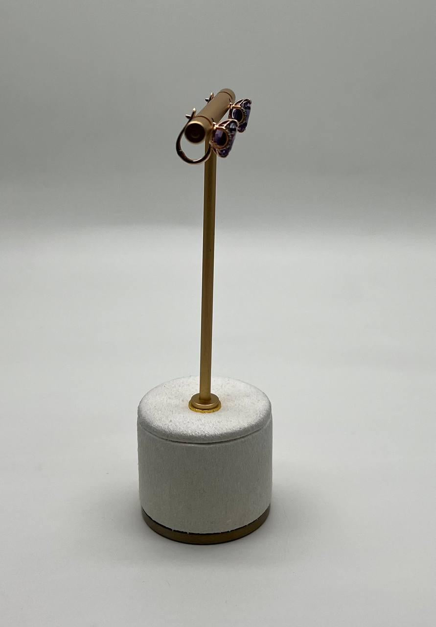 Radiant Shape Purple Violet Amethyst Diamond Bow 14K Rose Gold Stud Earrings