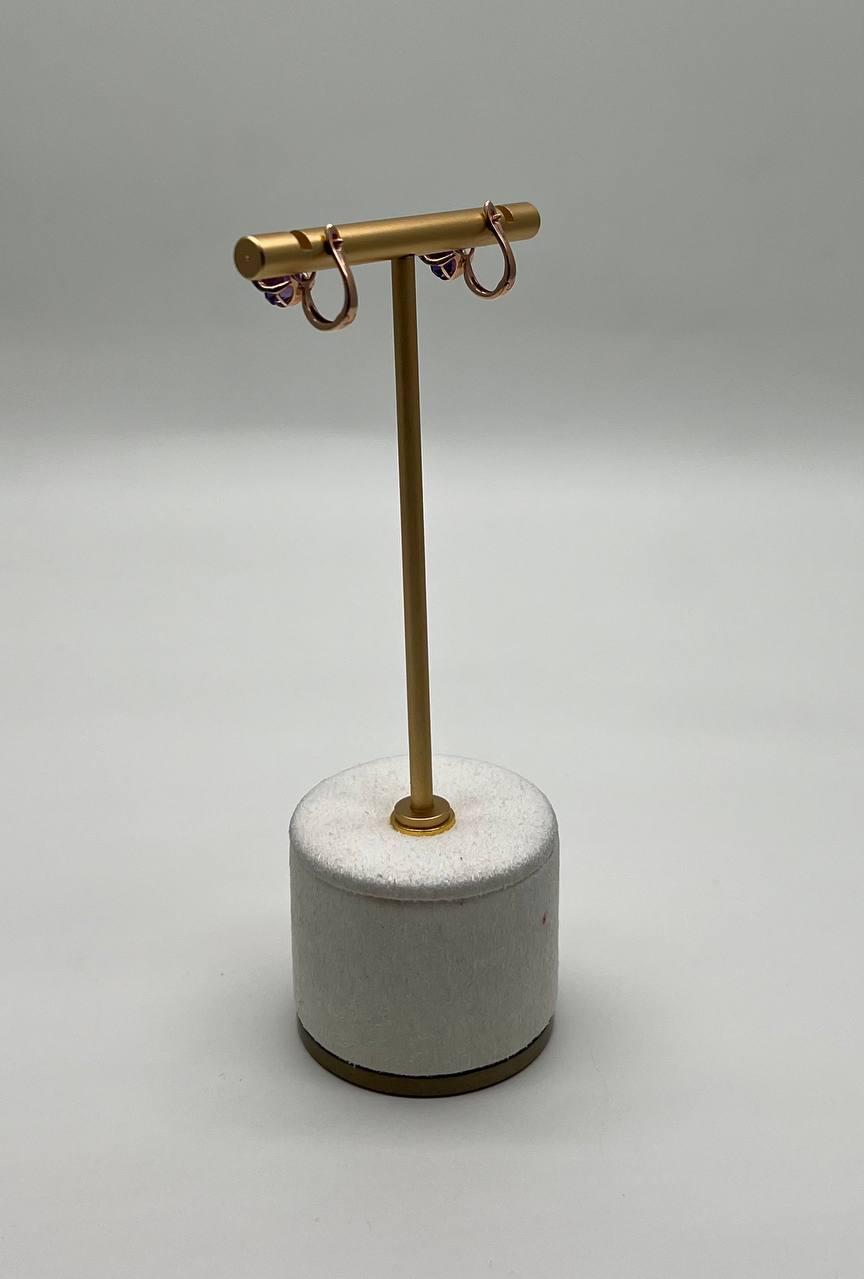 Radiant Shape Purple Violet Amethyst Diamond Bow 14K Rose Gold Stud Earrings